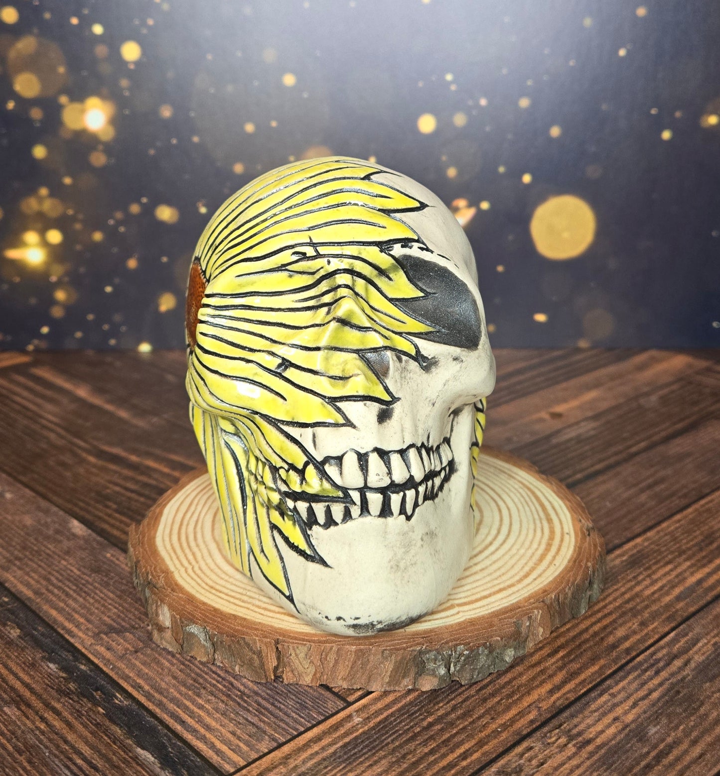 Hand carved sunflower skull