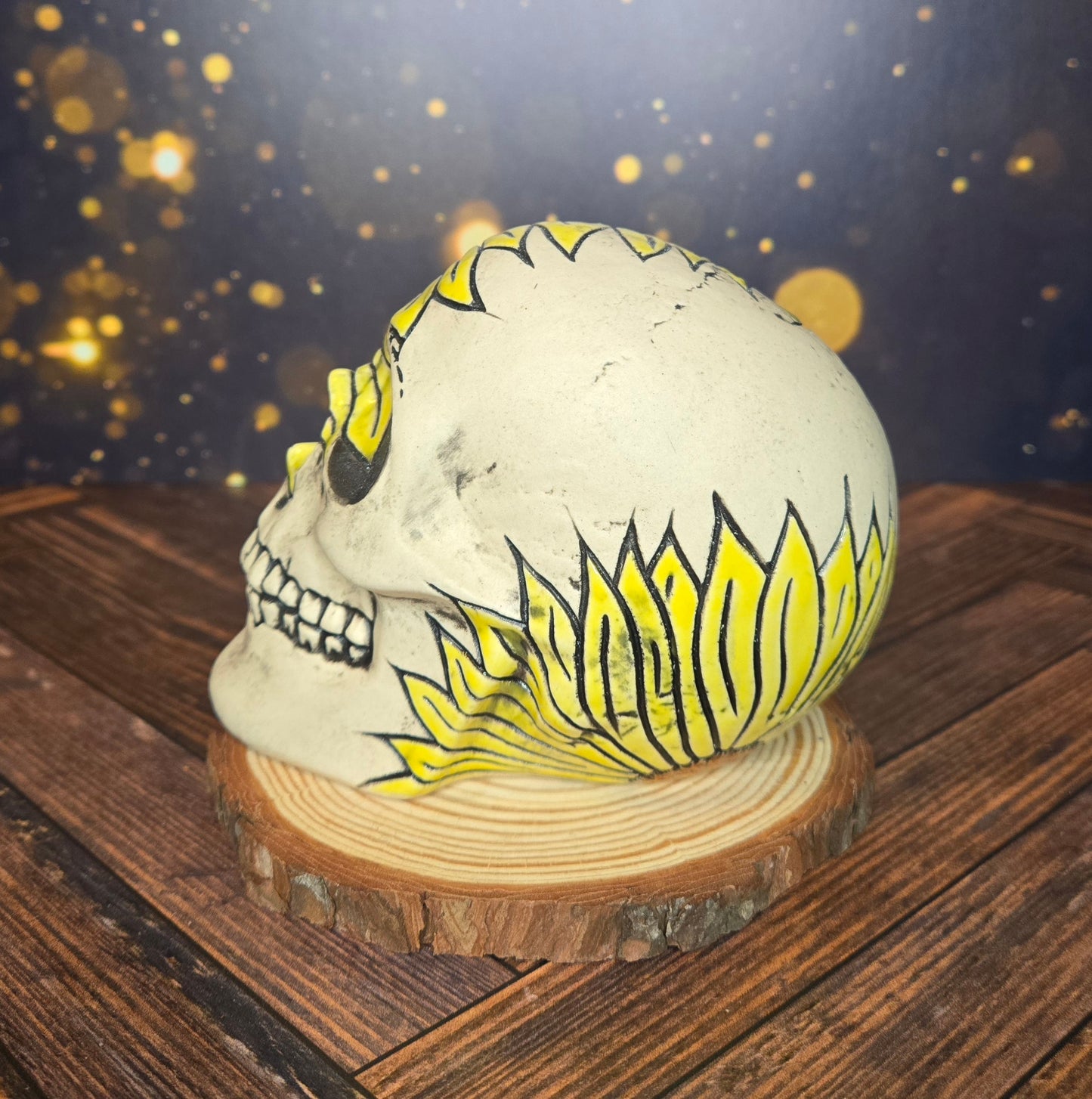 Hand carved sunflower skull