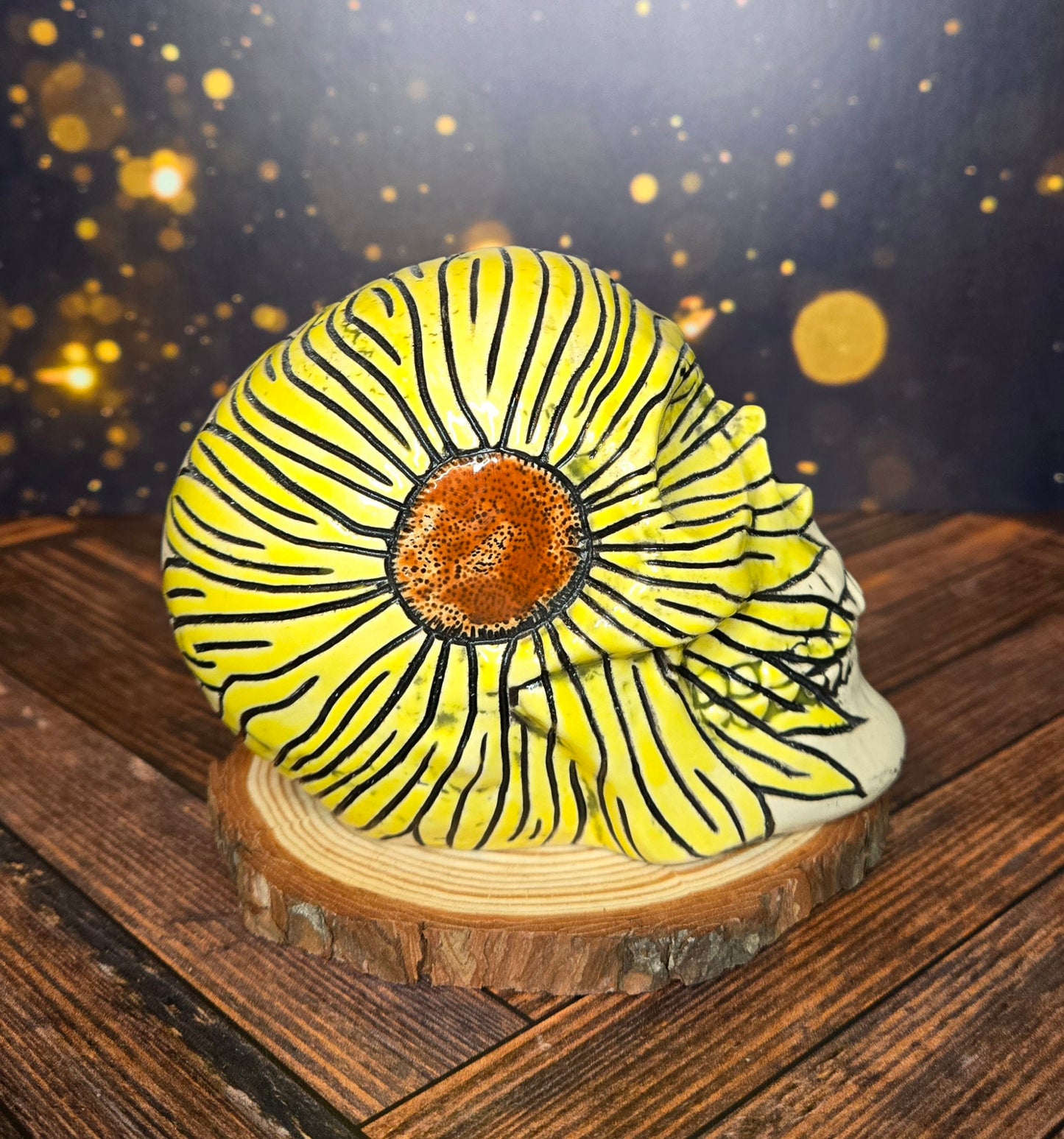 Hand carved sunflower skull